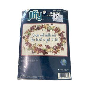 Jiffy Counted Cross Stitch Kit Grow Old With Me 7x5 Ivory Aida Cotton Thread NEW